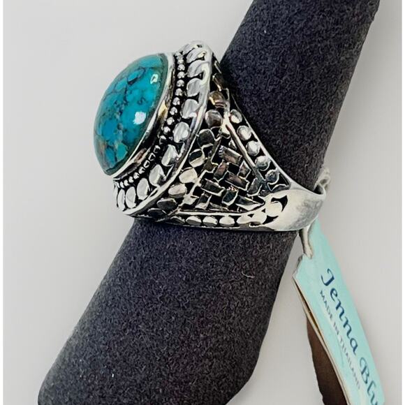 STERLING SILVER Jenna Blue Cabochon TURQUOISE Domed Ring Size 7 - Vintage NOS - Picture 5 of 15